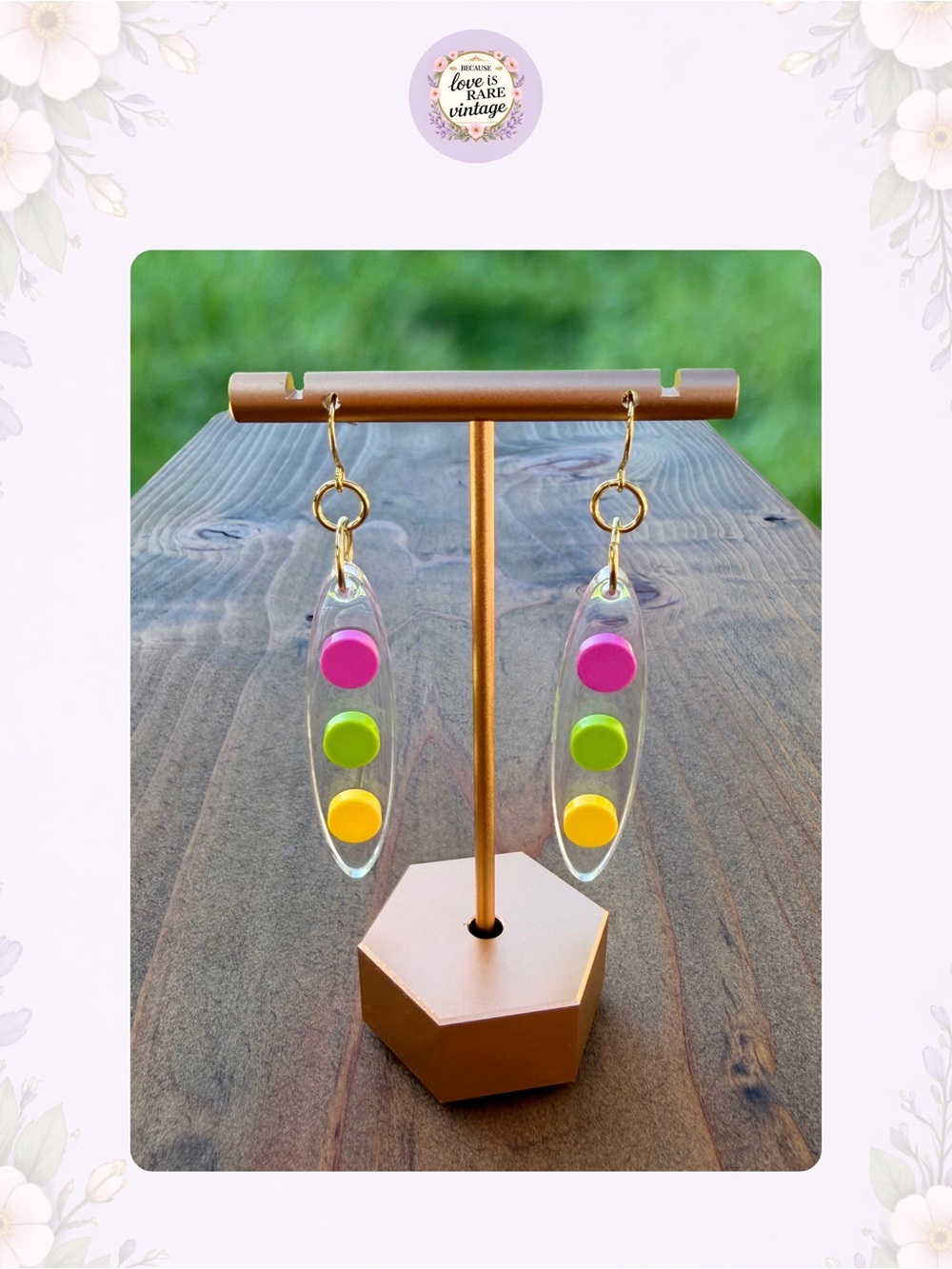 Marquise Resin Earrings • Fuchsia, Green & Yellow Retro Style